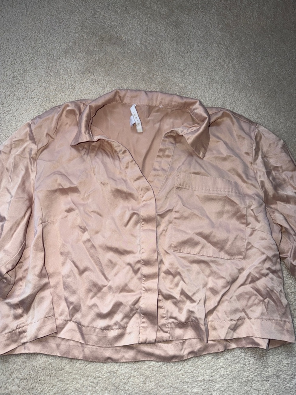 Lunya 100% Silk Blush Cropped Boxy Button-Up Pajama top Sz Small - Picture 4 of 6